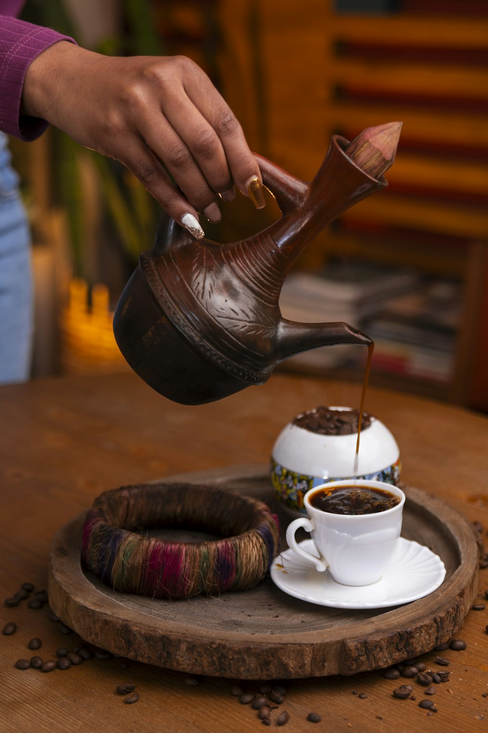 Ethiopian coffee being poured