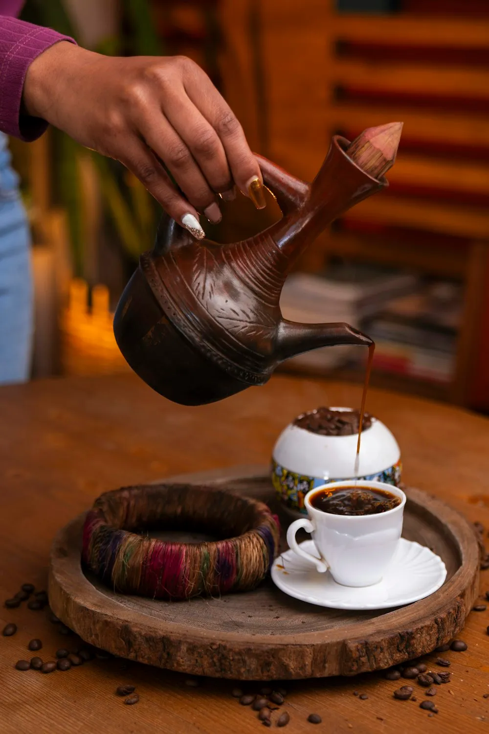 Ethiopian coffee being poured