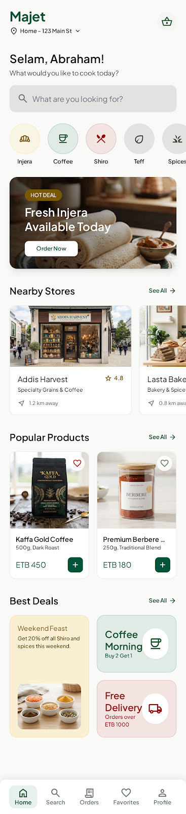 Majet grocery app home screen