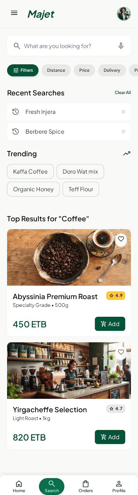 Search products and browse categories in Majet